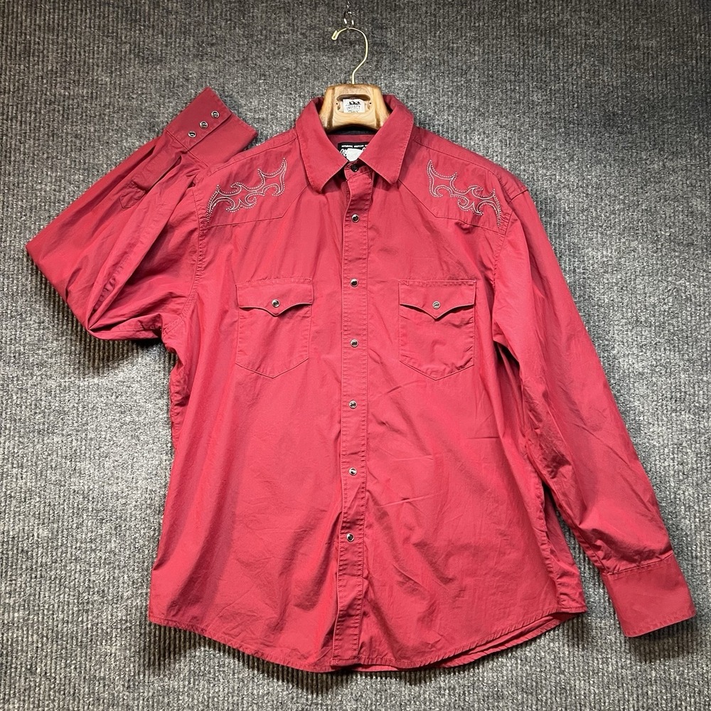 Vintage Wrangler Western Pearl Snap Long Sleeve Shirt Men's Size XL Red Cowboy